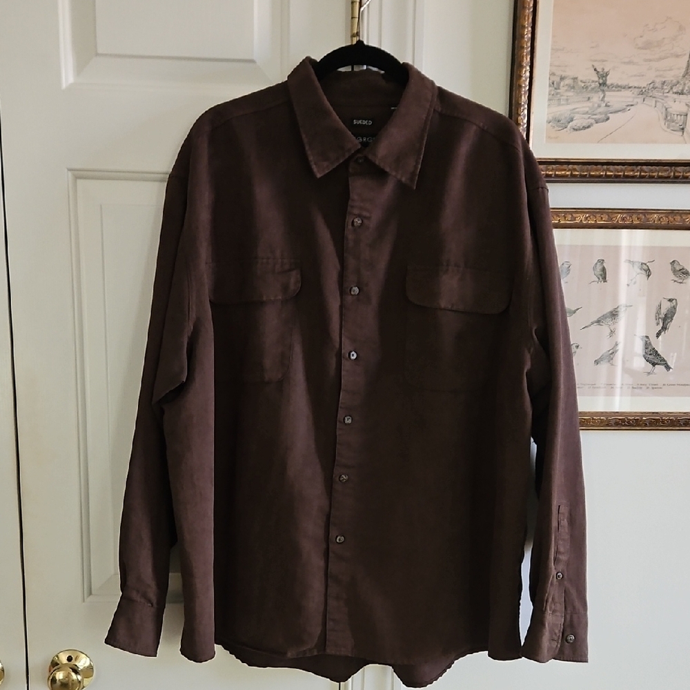 Dark Brown Suede Long-Sleeve Shirt Jacket 2XL
